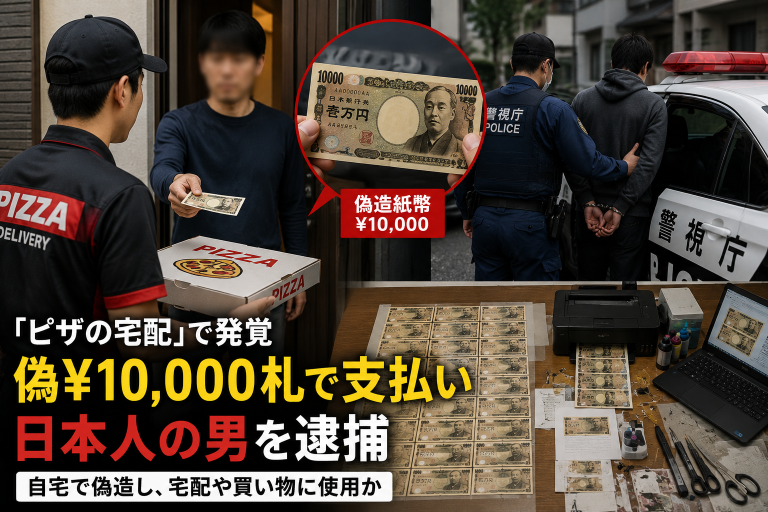 Japonês é preso após usar nota falsa de ¥10 mil para pagar entrega de pizza
